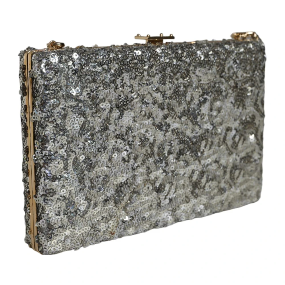 Dolce & Gabbana Pailletten Avond Crossbody Tas met Gouden Details Gray Dames