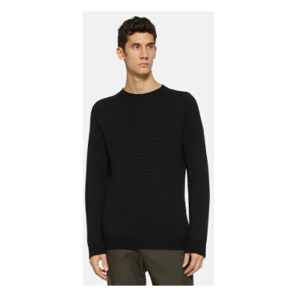 Dondup Zwarte wollen trui met ronde hals Black Heren