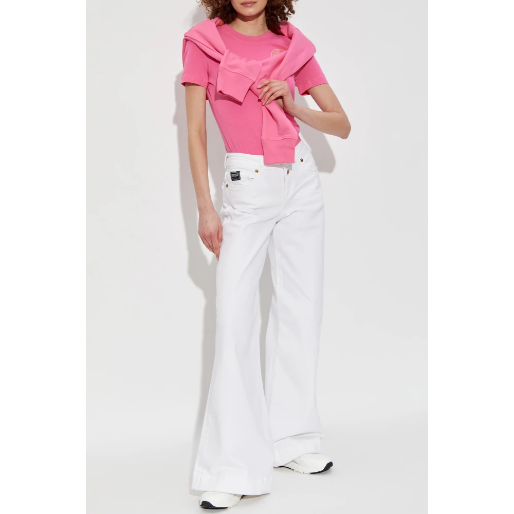 Versace Jeans Couture T-shirt met bedrukt logo Pink Dames