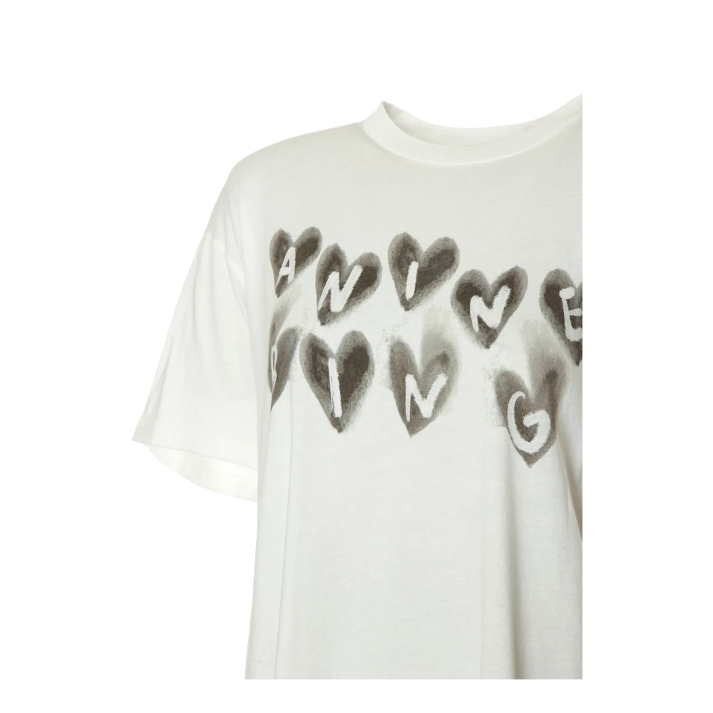 Anine Bing Hartprint T-Shirt Relaxte Pasvorm White Dames
