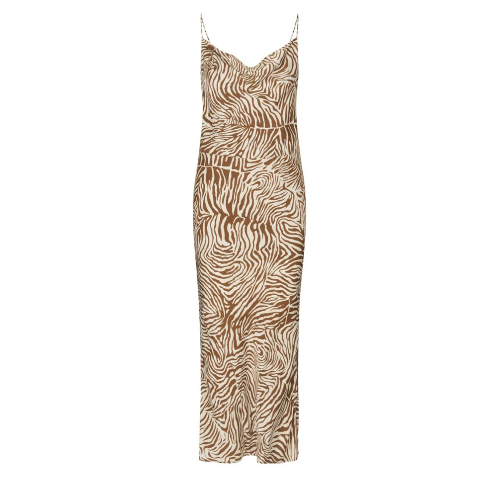 Samsøe Samsøe Zebra-Print Maxi Klänning Beige, Dam