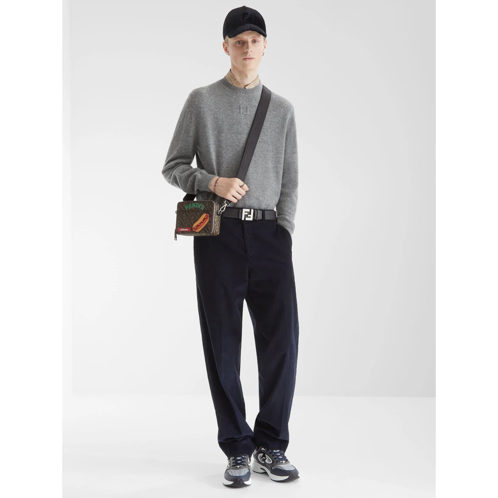 Fendi Grijze Wollen Crew Neck Sweater Gray Heren