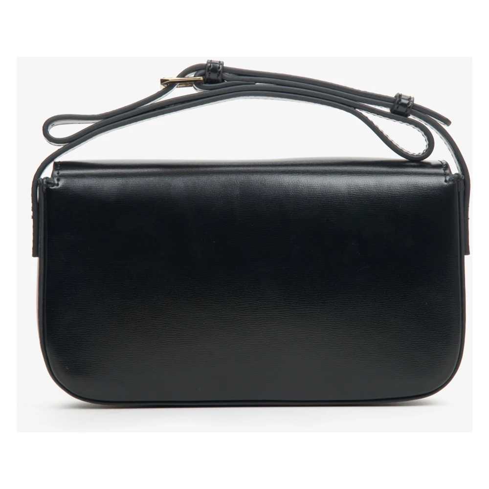 Estro Dames Kleine Zwarte Leren Handtas met Gouden Hardware Er00113754 Black Dames