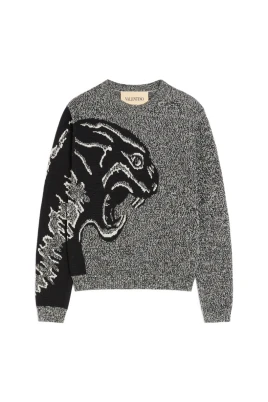 Panther Jacquard Crew Neck Sweater