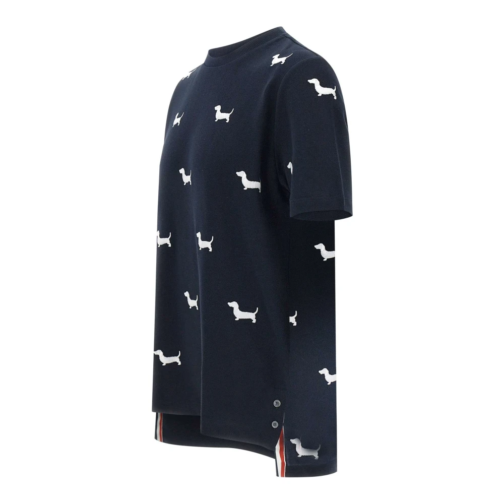 Thom Browne Geborduurd Logo Katoenen Tee Blue Heren