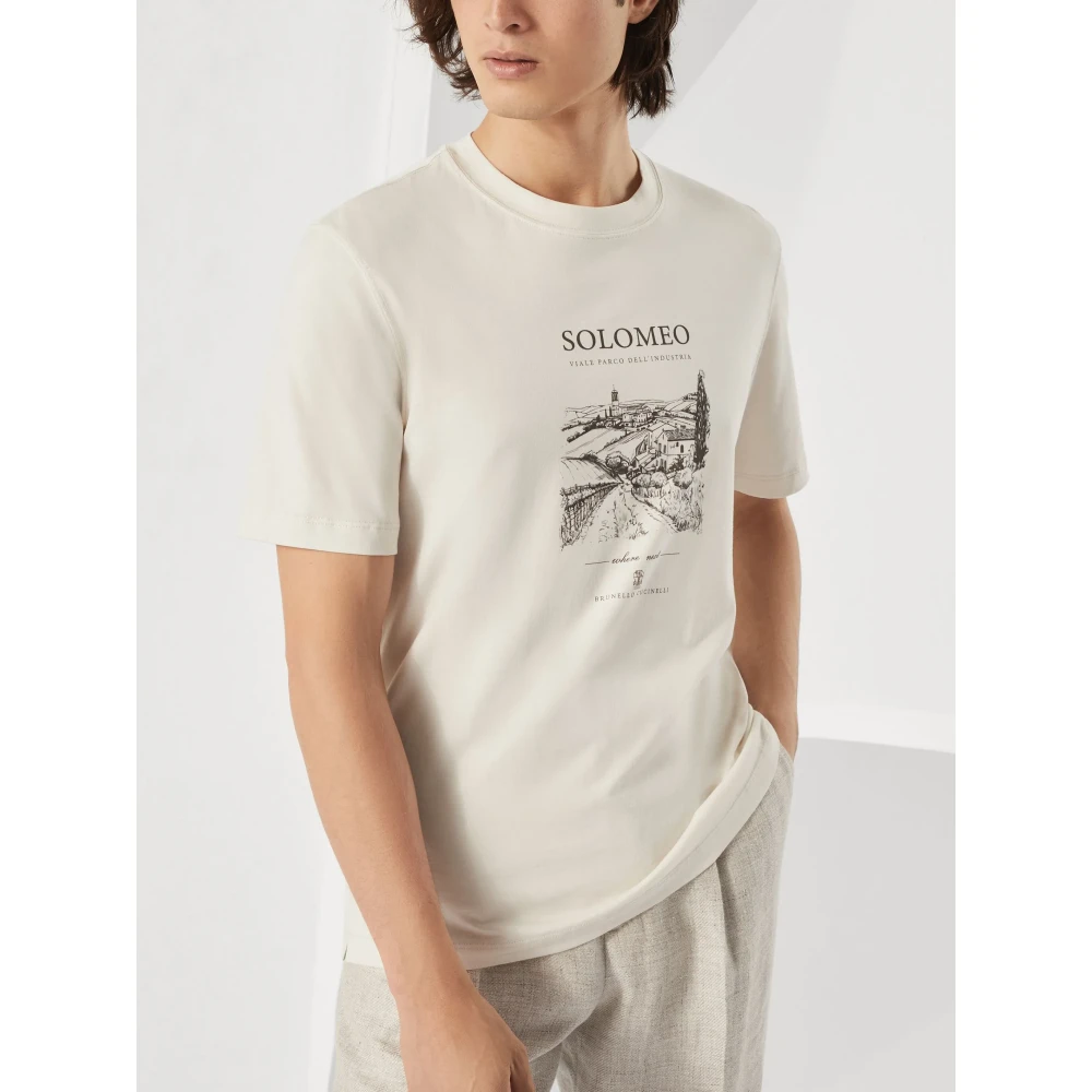 BRUNELLO CUCINELLI Katoenen T-shirt Gemaakt in Italië Beige Heren