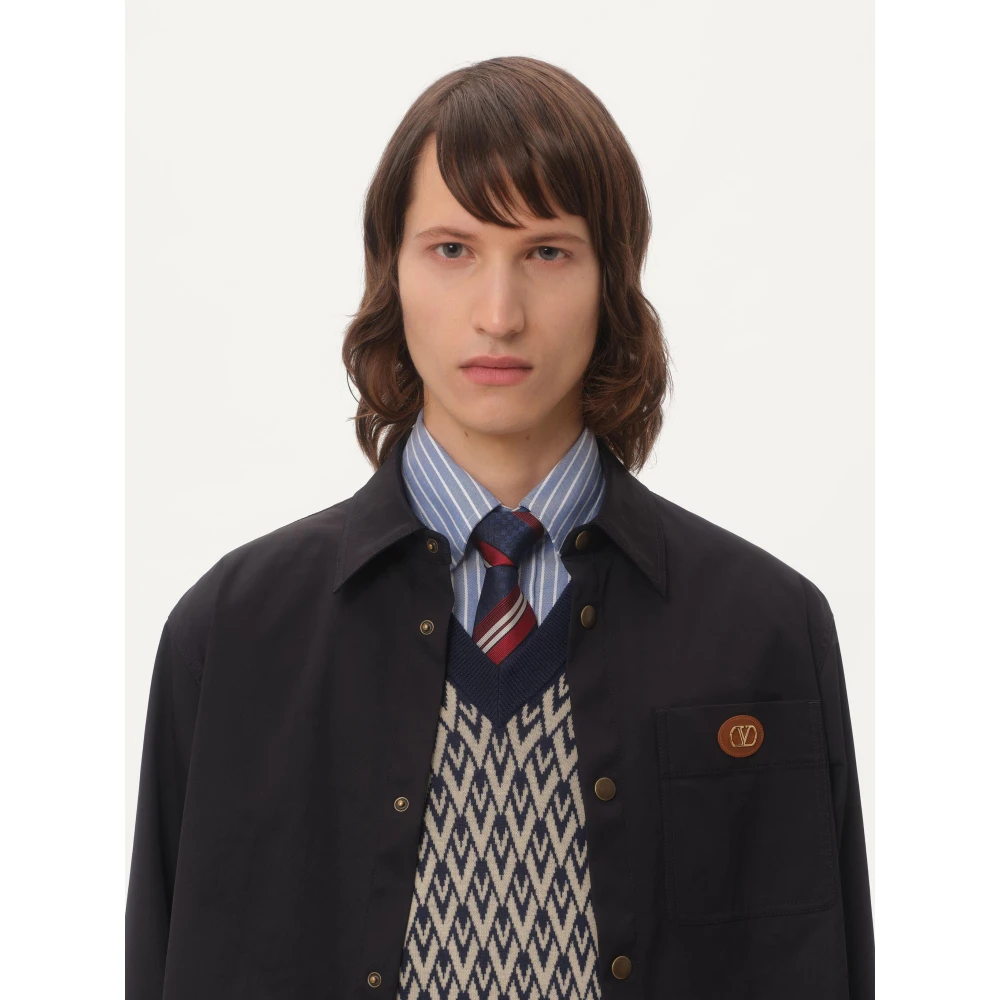 Valentino Garavani Zwarte Rubberized V-Detail Jas Black Heren