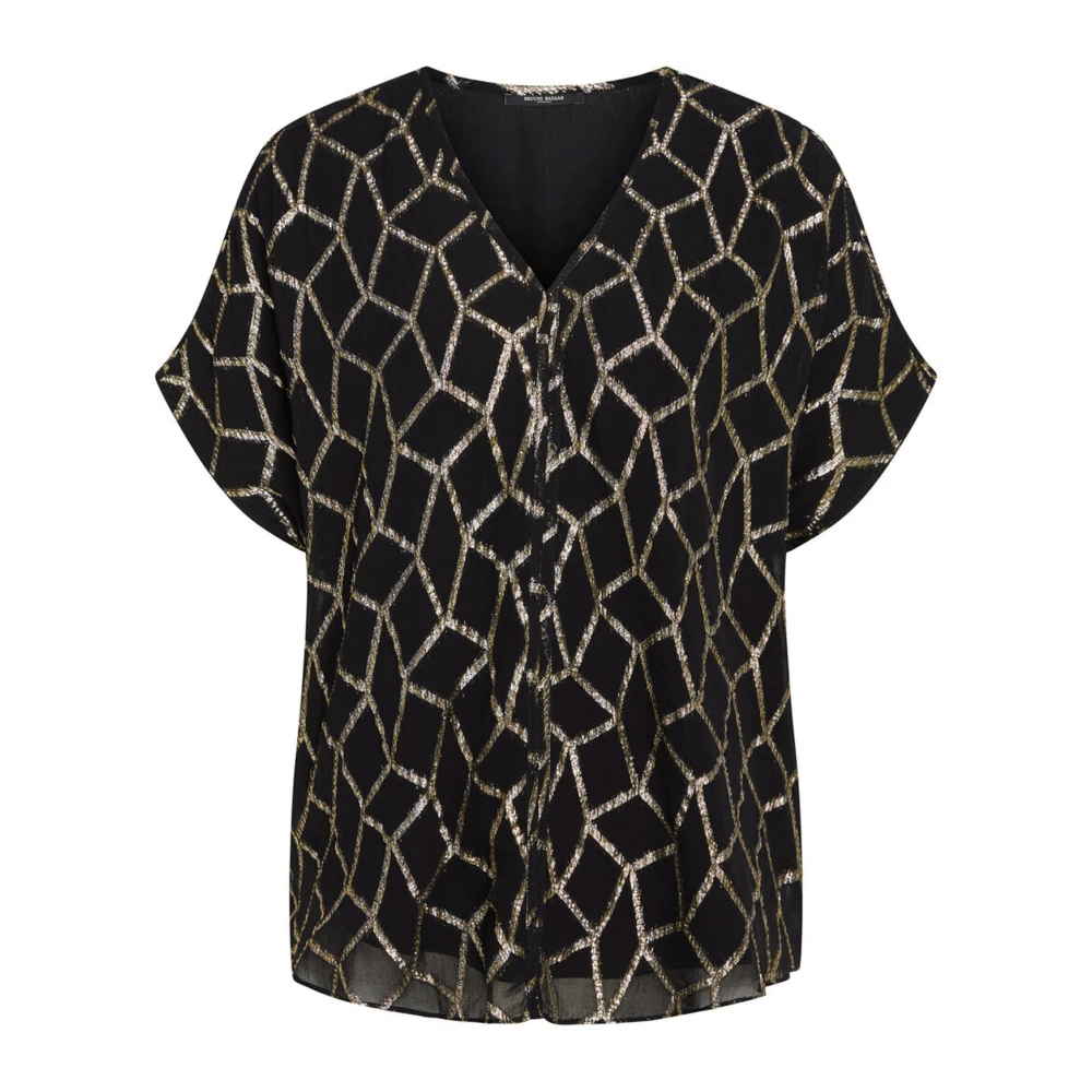 Bruuns Bazaar Metallic Patroon Blouse Zwart Black Dames