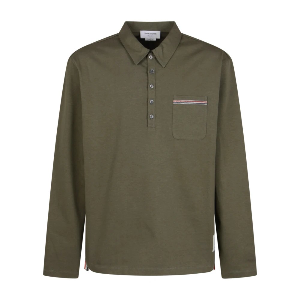 Thom Browne Men's Green Polo Shirts, L, Oversized Long Sleeve Polo