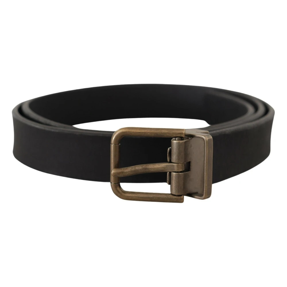 Dolce & Gabbana Black Leather Brass Metal Grain Buckle Classic Belt - 90 cm / 36 Inches - Image 2
