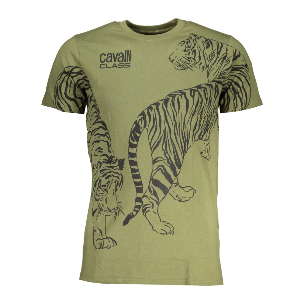 Cavalli Class Groene T-shirt met korte mouwen en logo Green Heren