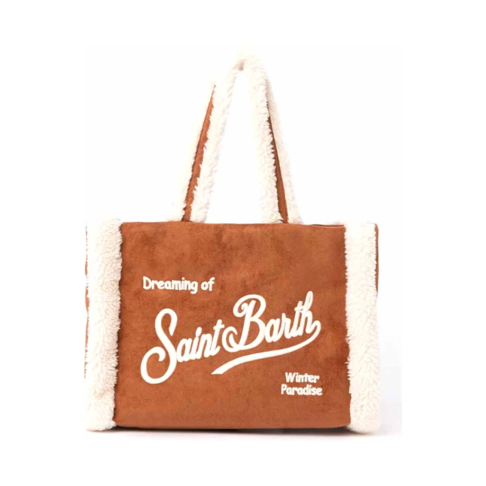 MC2 Saint Barth Zachte Shearling Tote Tas Bruin Beige Dames