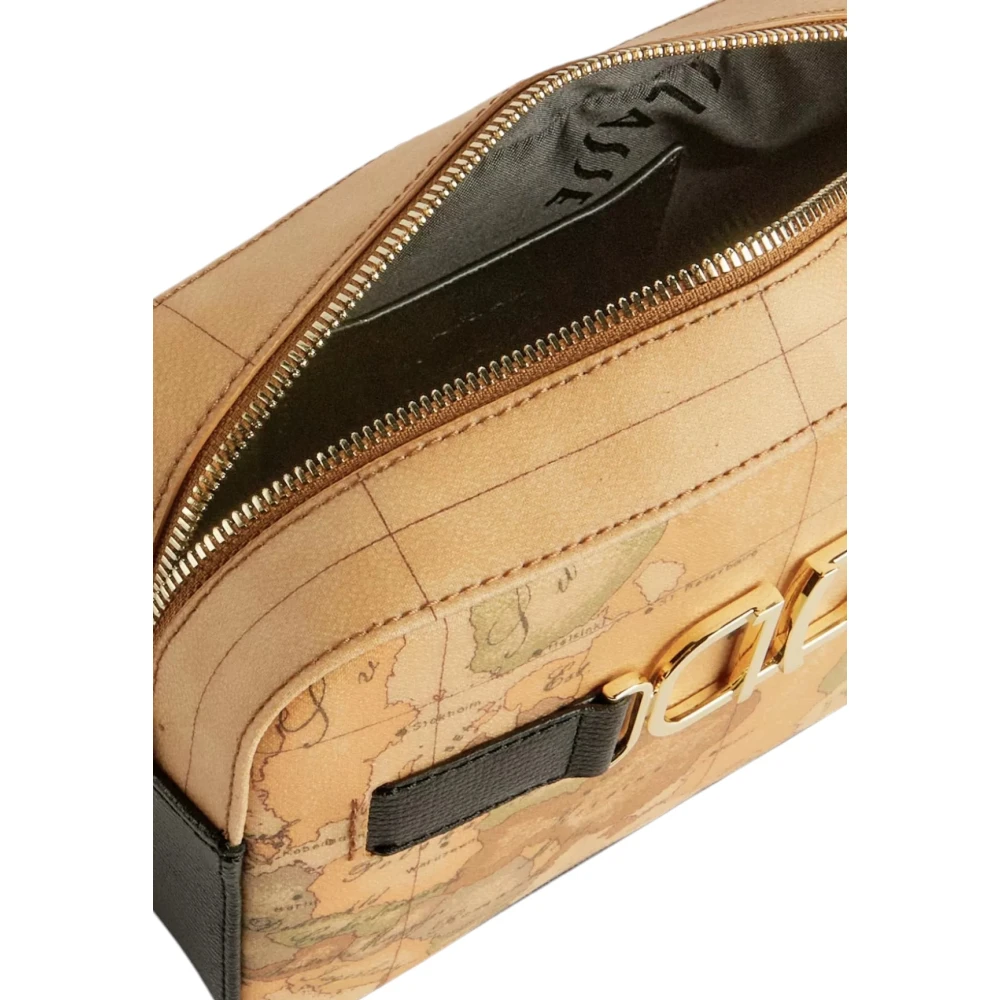 Alviero Martini 1a Classe Zwarte Schoudertas met Hagedis Effect Brown Dames