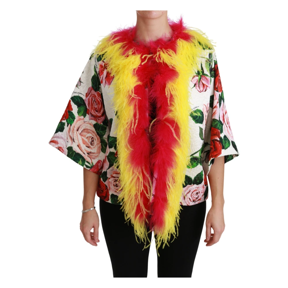 Dolce & Gabbana Women's Elegant Floral Cape Jacket With Fur Details