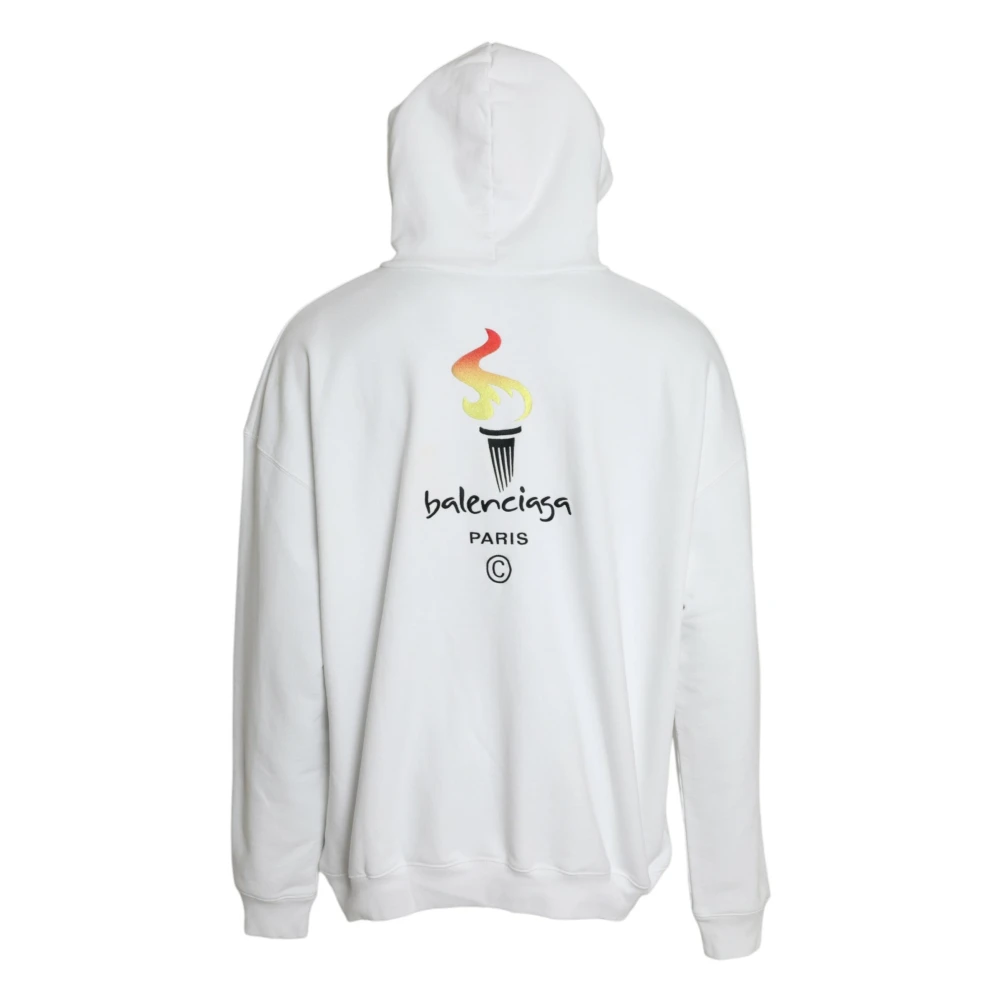 Balenciaga Witte Katoenen Logo Hoodie Pullover Sweatshirt Sweater White Heren