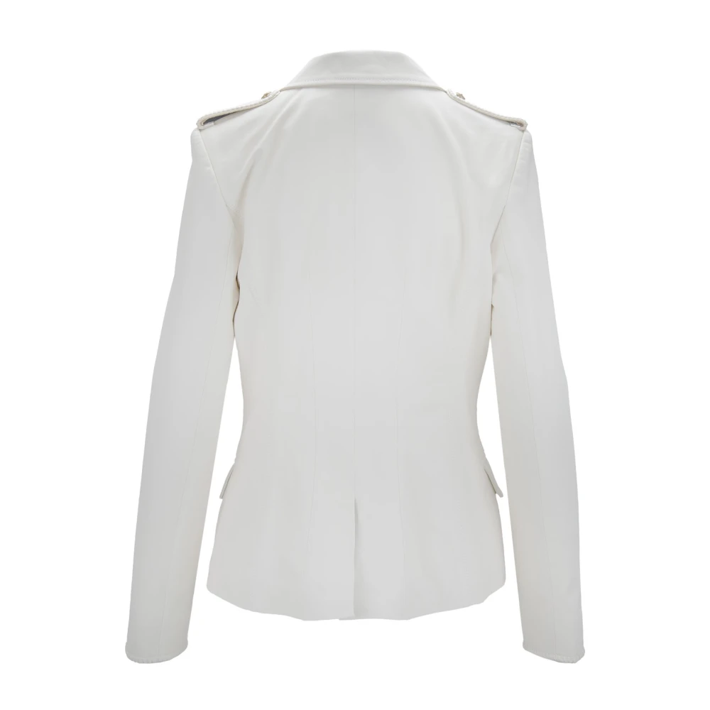 Elisabetta Franchi Double-breasted leren jas met gouden knopen White Dames