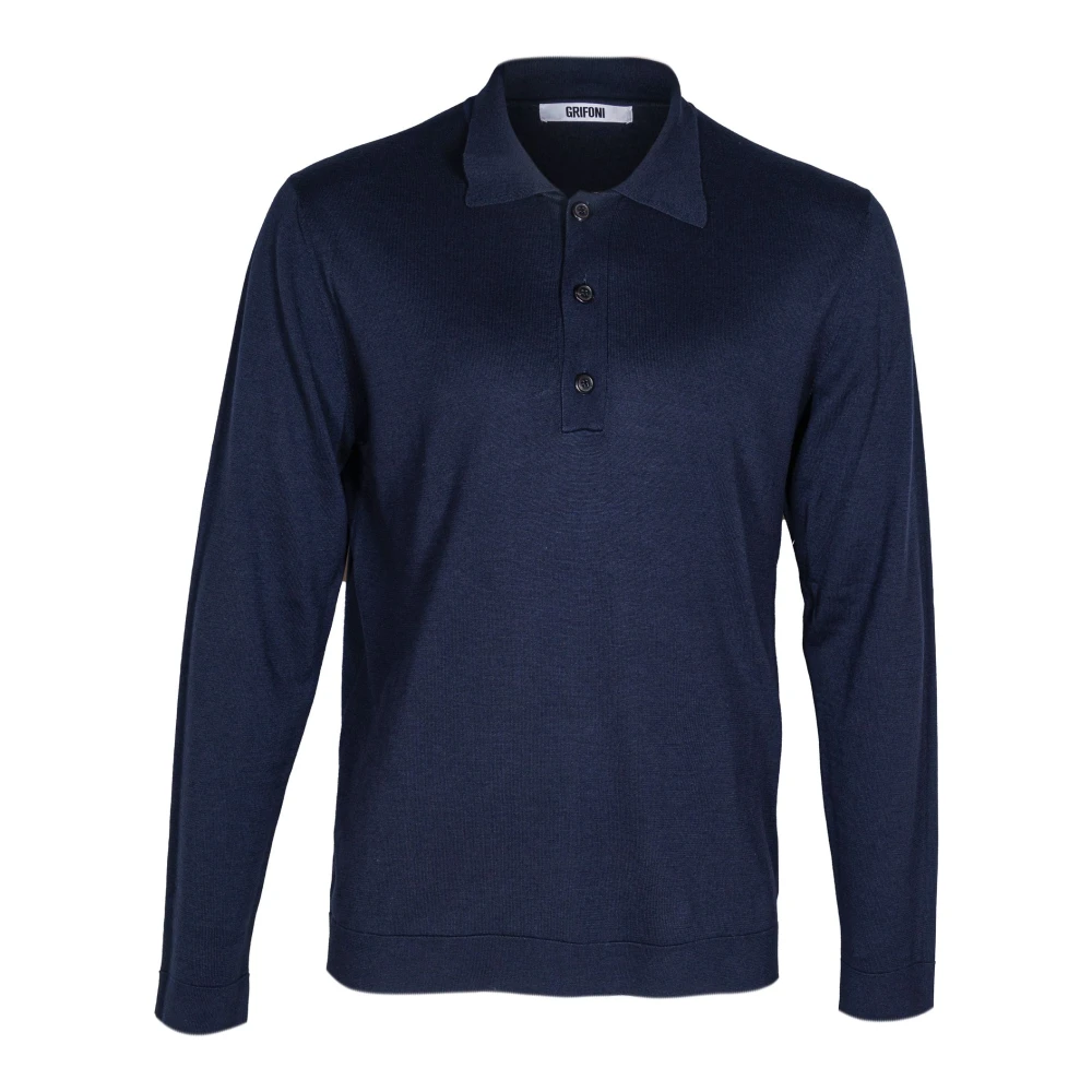 Mauro Grifoni Heren Polo Shirt Katoen Kasjmier Lange Mouw Blue Heren