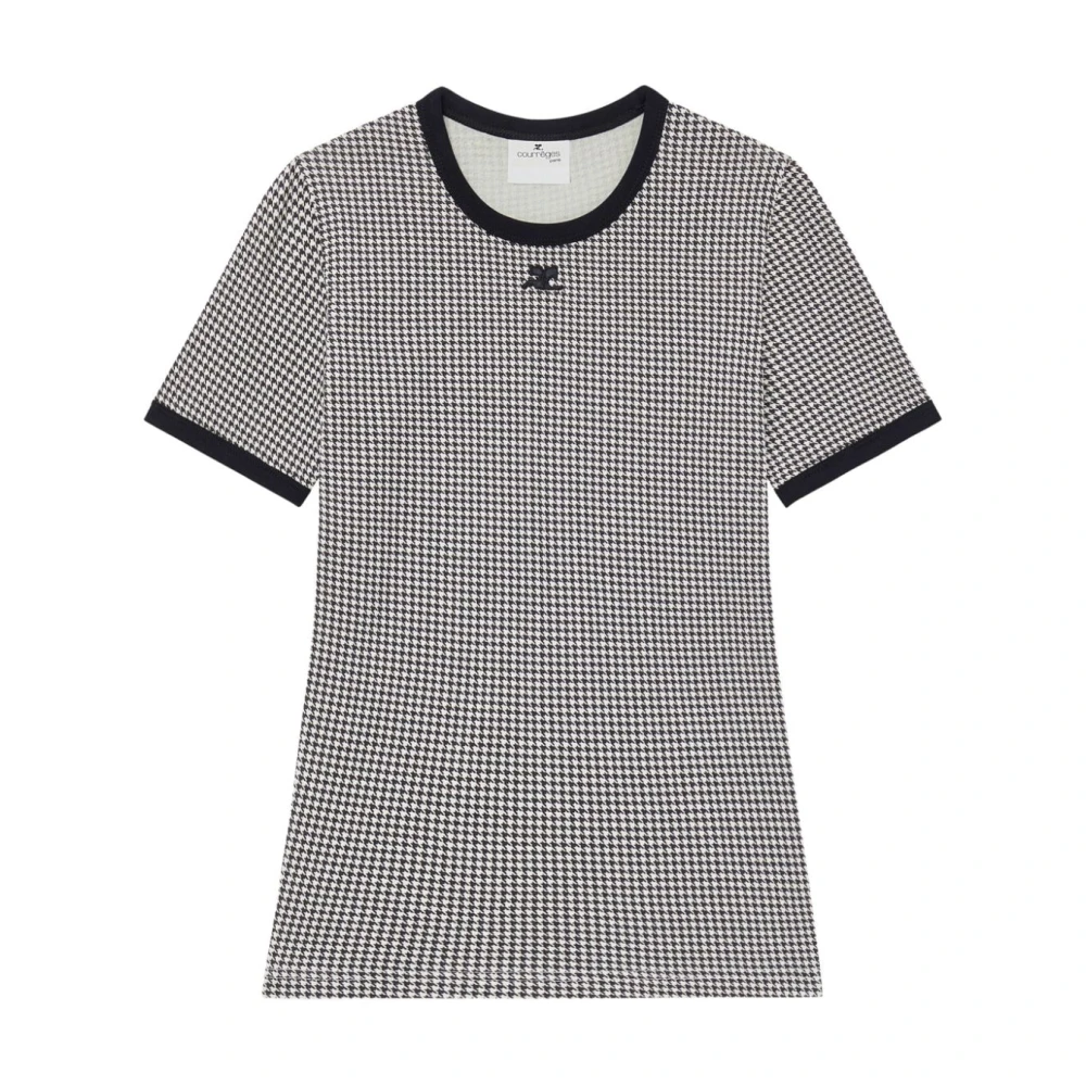 Courrèges Houndstooth Patroon Crew Neck T-shirt Black Dames