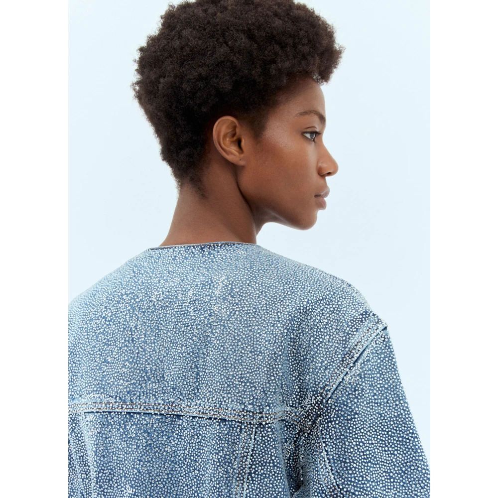 Ganni Kristalversierde Denim Blazer Blue Dames