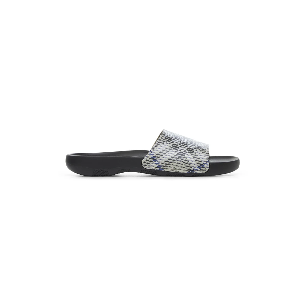 Burberry Men's Gray Slip-On Sandals With Check Motif