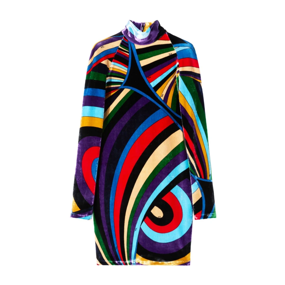 EMILIO PUCCI Fluwelen Geometrisch Patroon Jurk in Paars Multicolor Dames