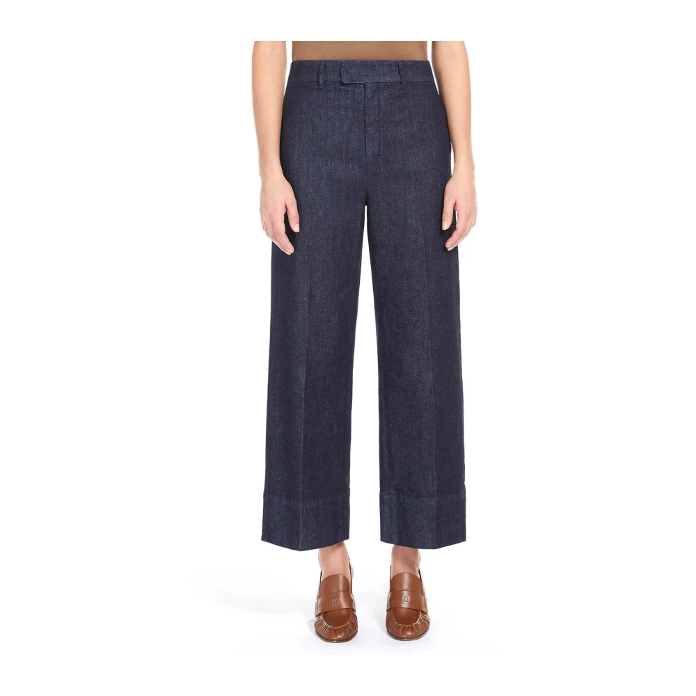 Max Mara Blauwe Cropped Wide Leg Denim Jeans Blue Dames