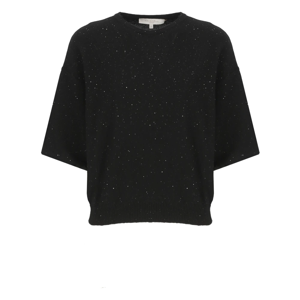 Antonelli Firenze Zwarte Kasjmiertrui met Lurex-details Black Dames