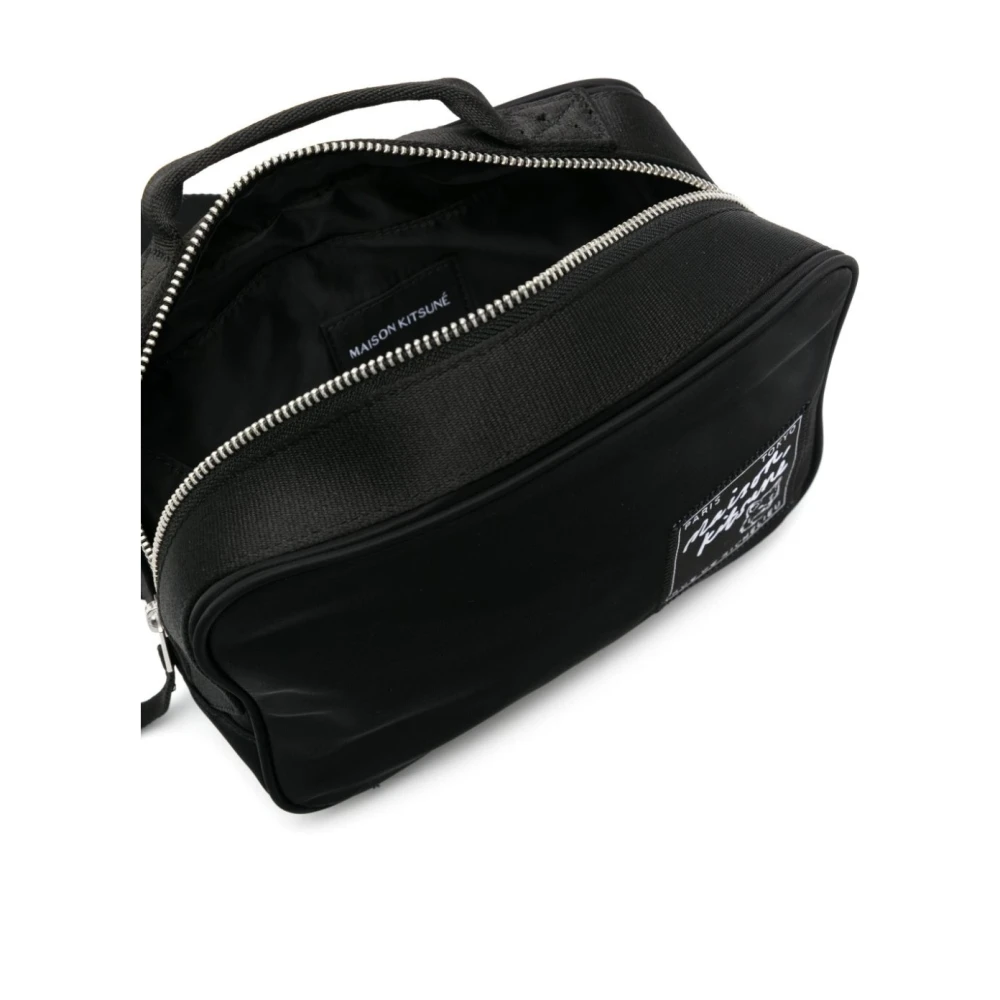 Maison Kitsuné Bum Bag met Vos Logo Patch Black Heren