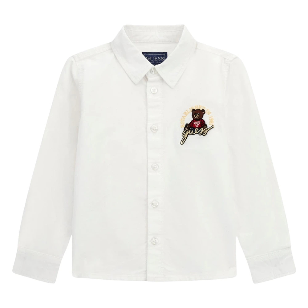 Guess , Kids Shirts, Male, White, 5 Y, Bear Oxford Shirt