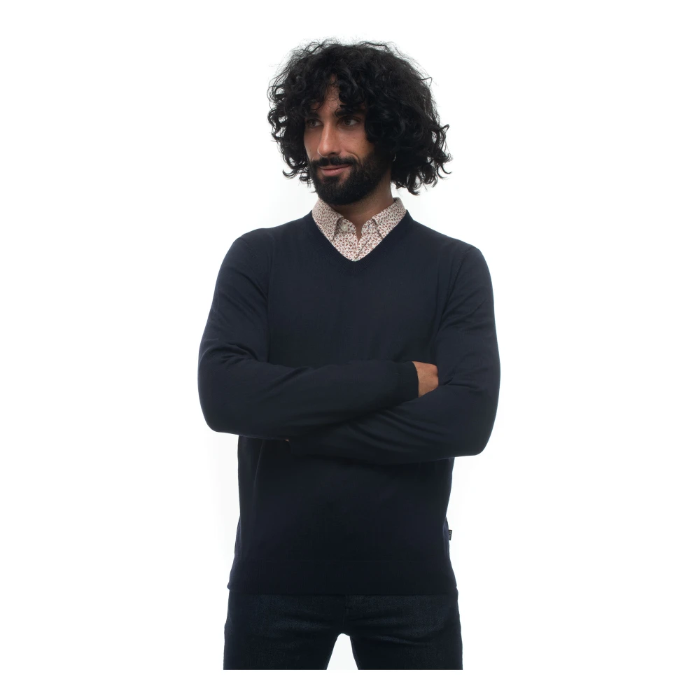 Boss Slim Fit V-Neck Pullover Blue Heren