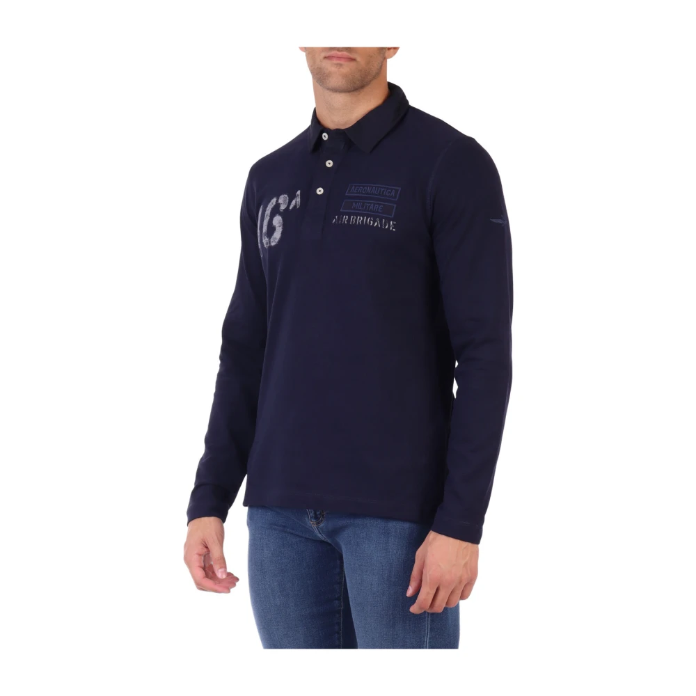 aeronautica militare Regular Fit Katoenen Polo met Voorlogo Patch Blue Heren
