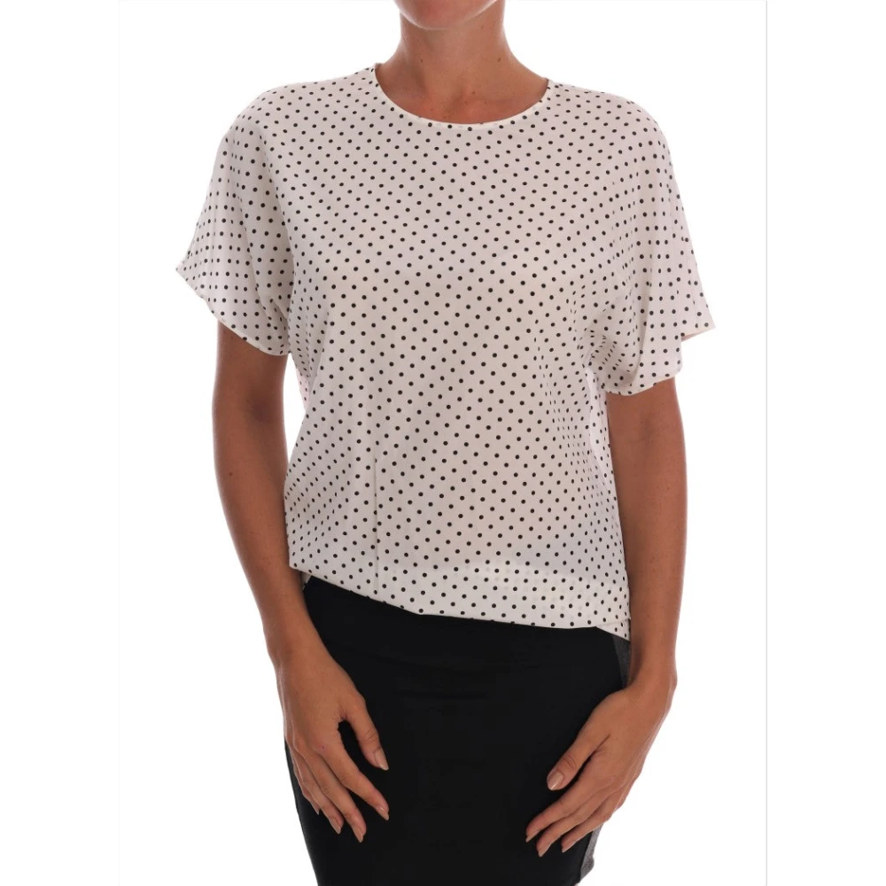 Dolce & Gabbana Women's White Chic Polka Dot Silk Blouse