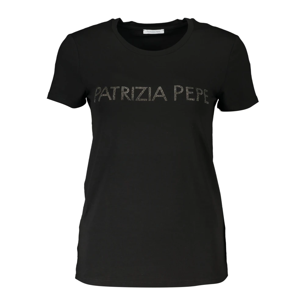 PATRIZIA PEPE Chique strassbezet rond hals T-shirt Black Dames