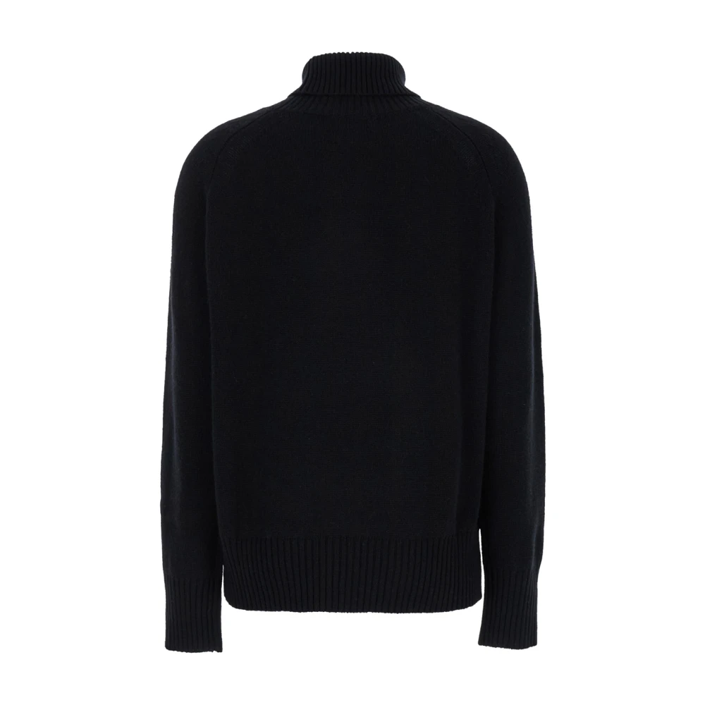 Plain Units Zwarte Kasjmier Trui Hoge Hals Geribbeld Black Dames