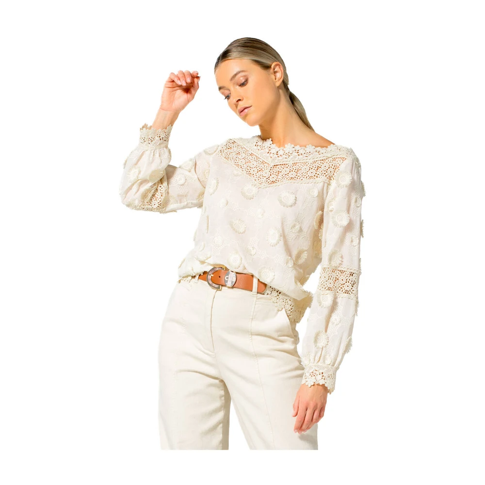 Caroline Biss Korte Mouw Blouse Top Beige Dames