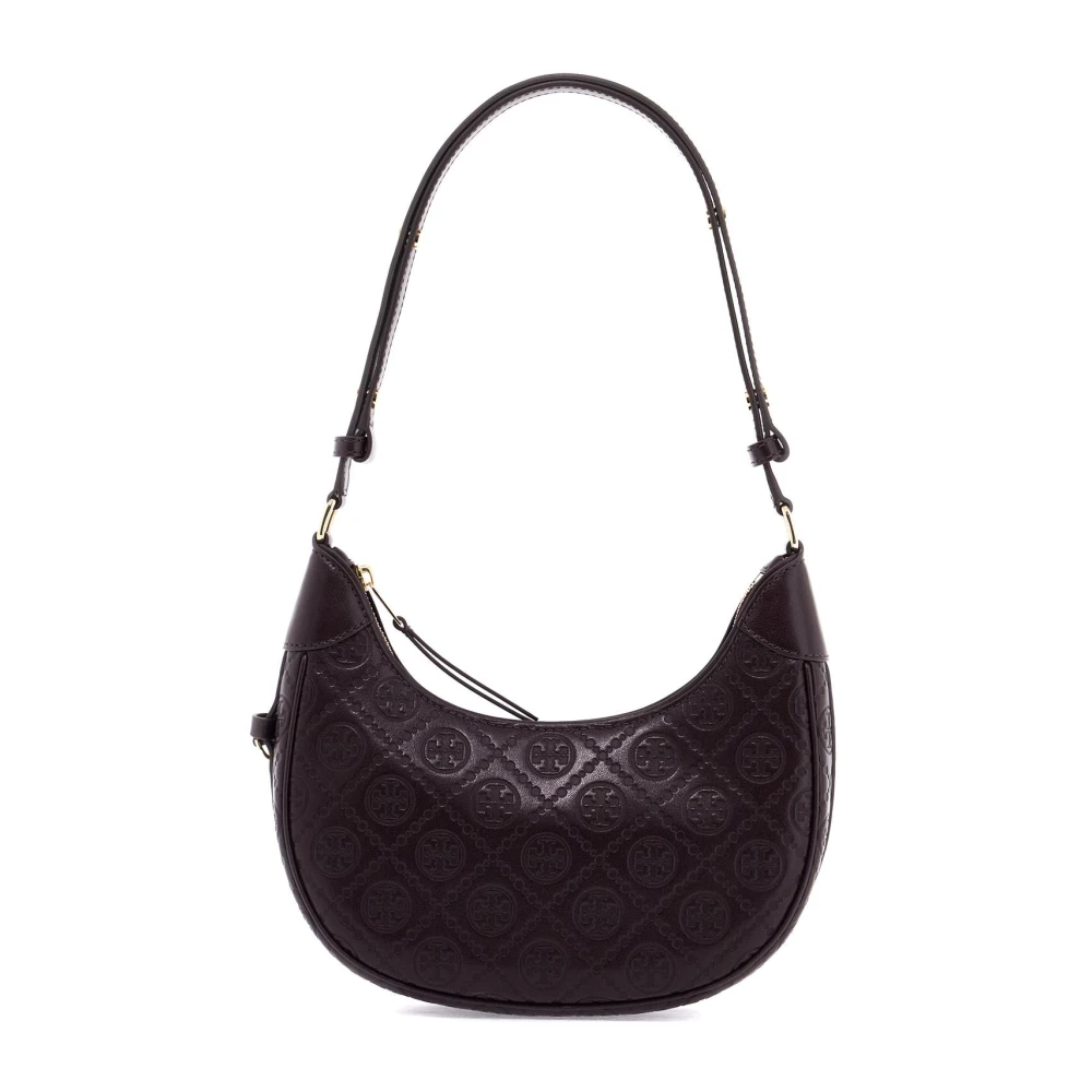 TORY BURCH Monogram Leren Halvemaan Tas Brown Dames
