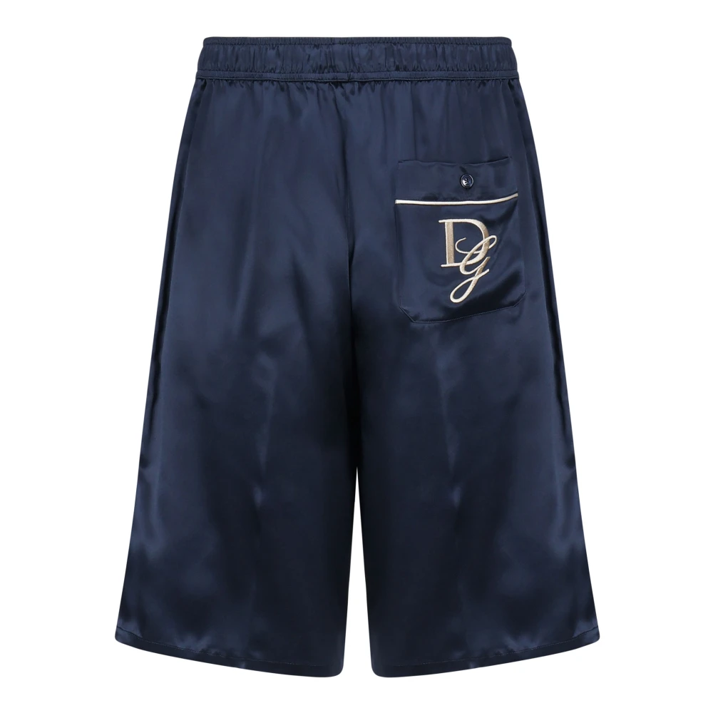 Dolce & Gabbana Blauwe Zijden Trekkoord Shorts Blue Heren