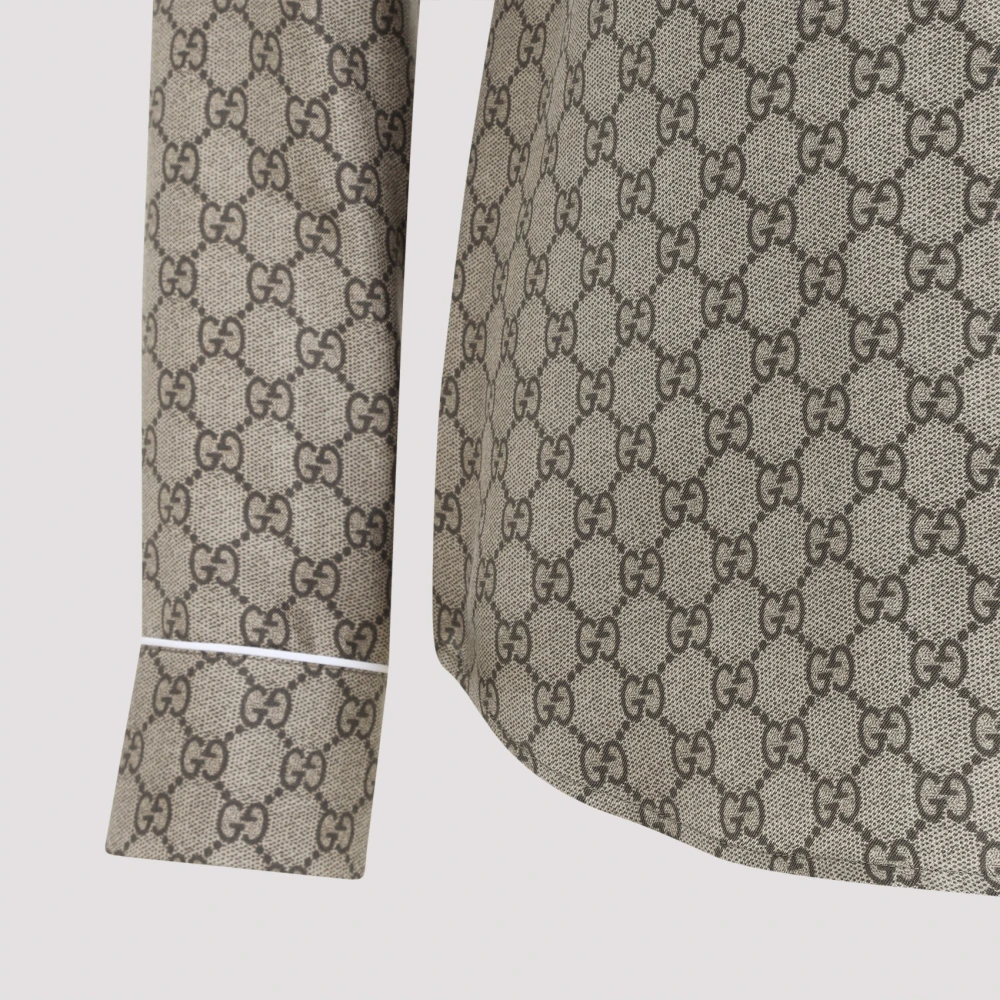 Gucci Zijden Blouse in Camel GG Stijl Brown Dames