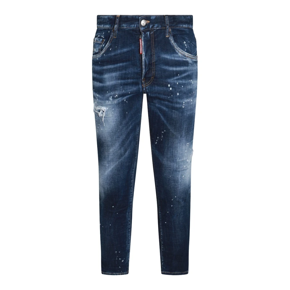 Dsquared2 Men's Blue Denim Cotton Jeans With Logo Patch