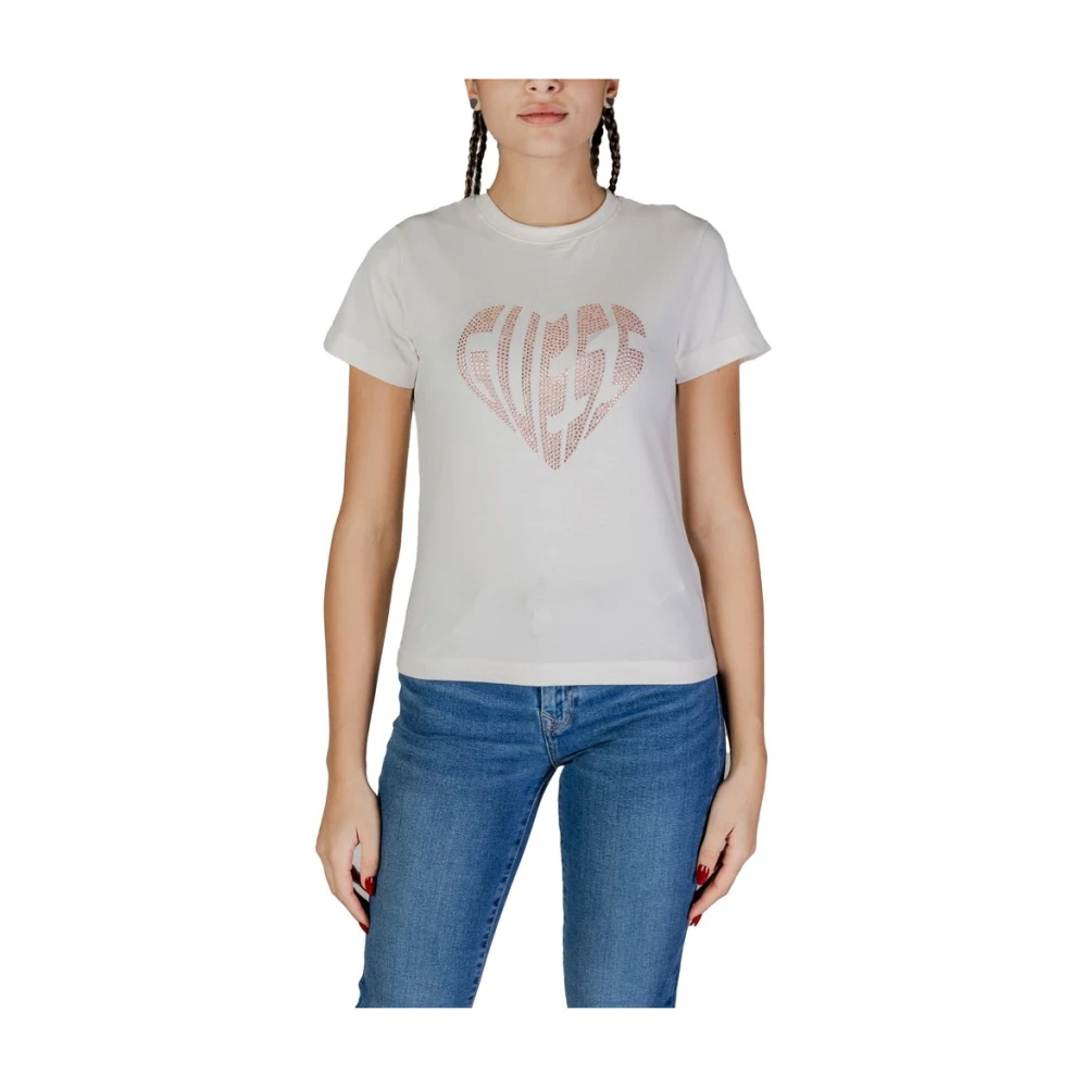 Guess Crème Katoenen T-shirt Lente Zomer Collectie White Dames