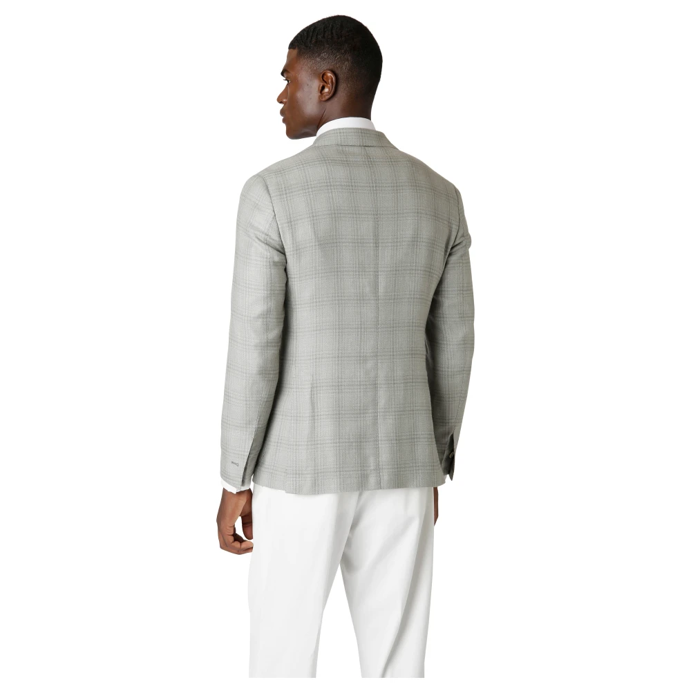 Eleventy Kasjmier Zijde Linnen Geruite Blazer Gray Heren