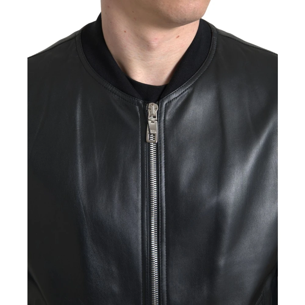 Dolce & Gabbana Elegante zwarte leren bomberjack Black Heren