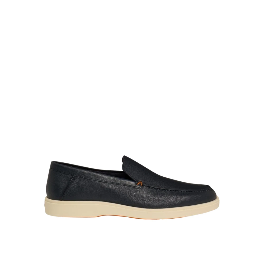Santoni Men's Blue Leather Slipon Loafers