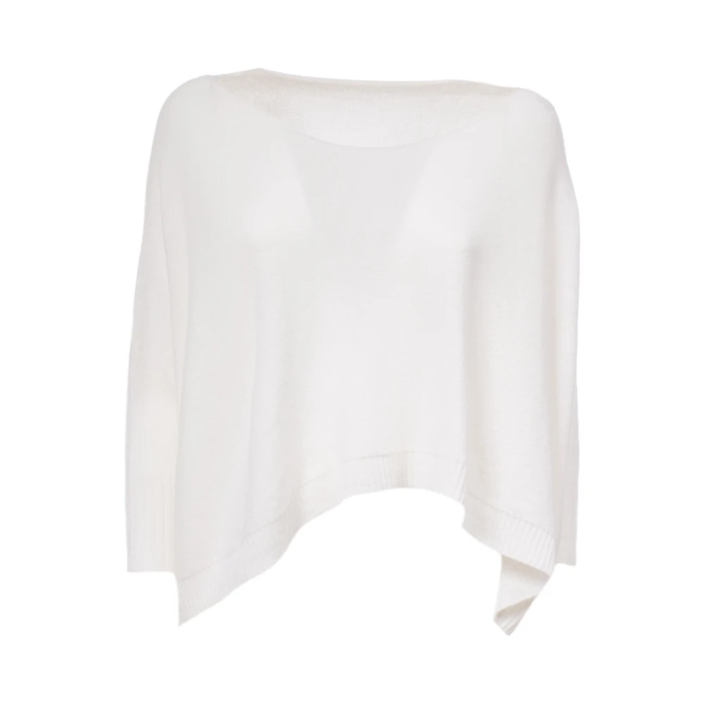 Le Tricot Perugia Cashmere Trui met Wijde Hals en 3 4 Mouwen White Dames