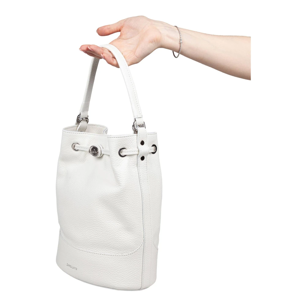 Zanellato Melkleren Bucket Bag Draaivergrendeling White Dames