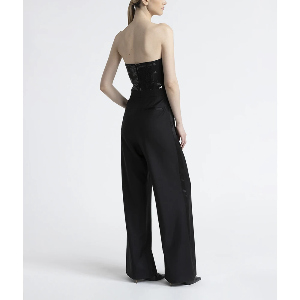 PESERICO Mouwloze twill jumpsuit met pailletten Black Dames