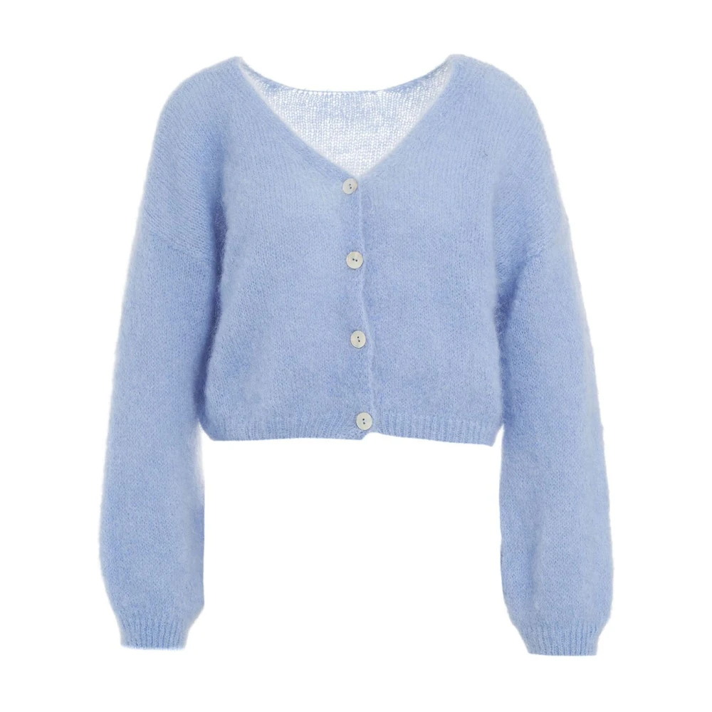 American Dreams Lichtblauwe Geknipte Mohair Cardigan Blue Dames