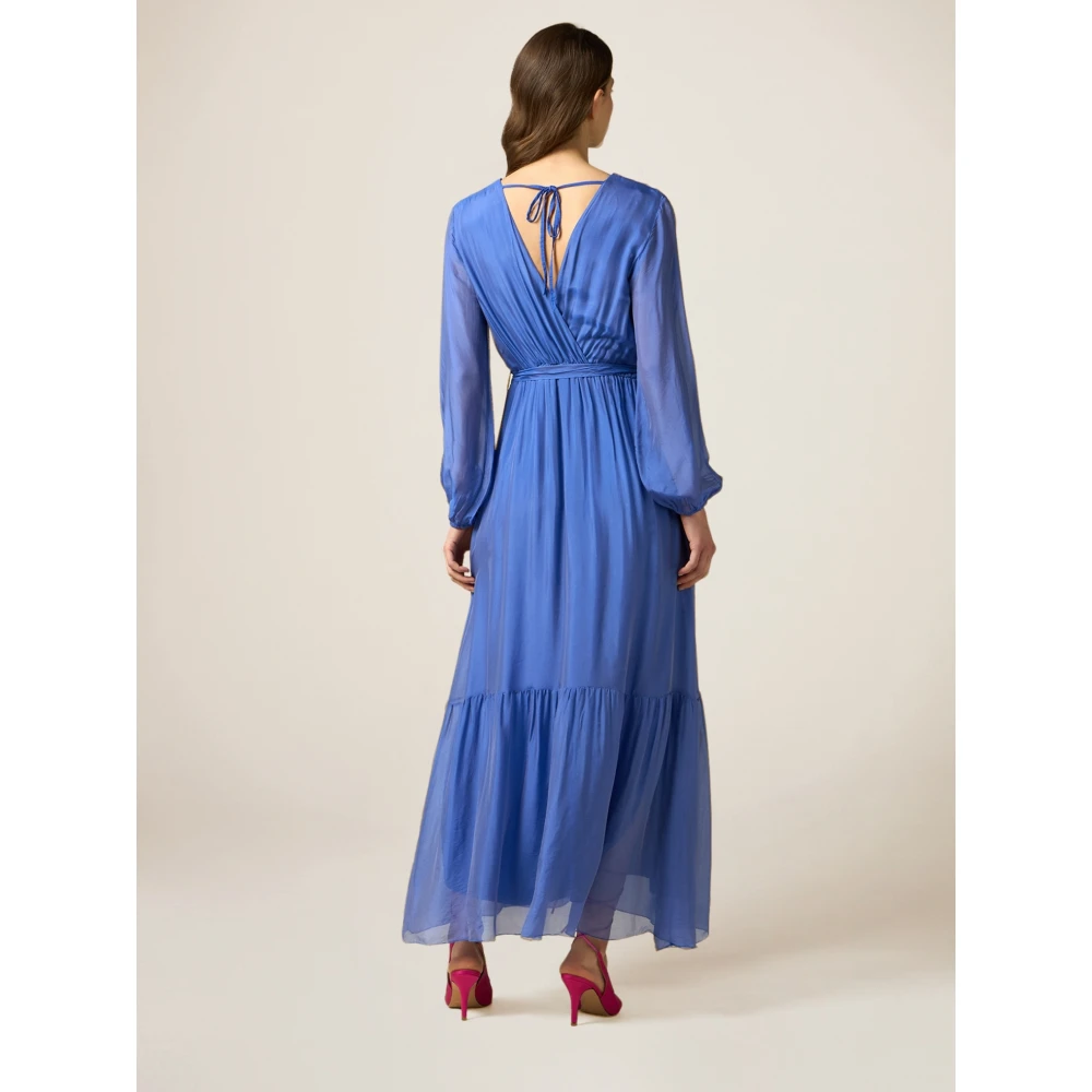 Oltre Zijde Blend Gekruiste V-hals Maxi Jurk Blue Dames