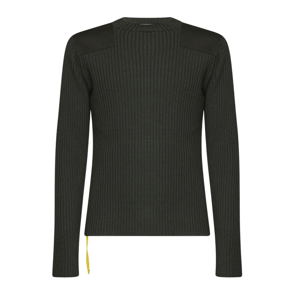 Fendi Ribbed Knit Shoulder-Patch Jumper - Male - Round-Neck Knitwear - Green - M - Knitwear