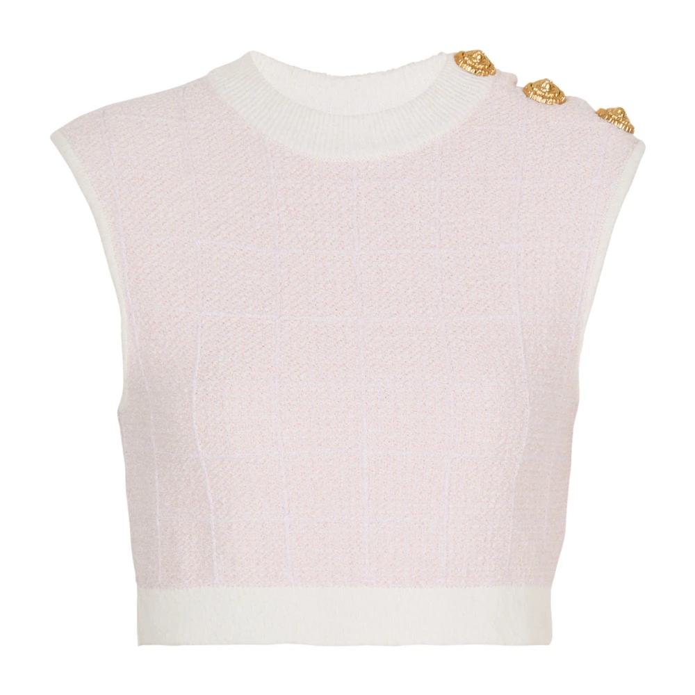 Balmain Pink Tweed Crop Top With Buttons - Female - Sleeveless Tops - M - Tops